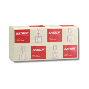 Keltainen c-taitto paperi läpinäkyvässä muovikääreessä