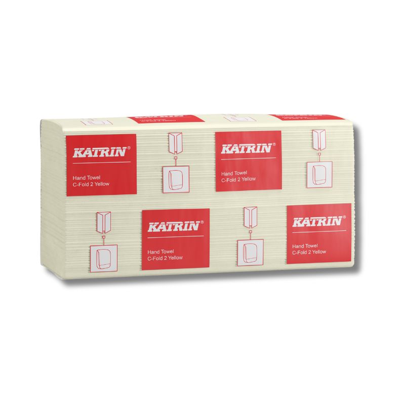 Keltainen c-taitto paperi läpinäkyvässä muovikääreessä