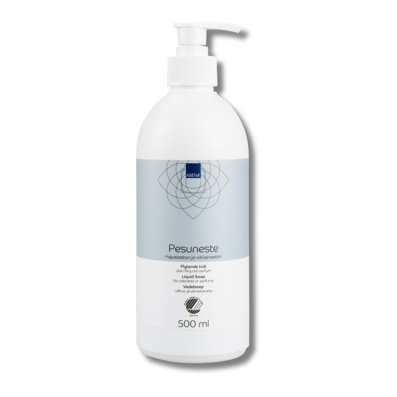 Hajusteeton pesuneste iholle ja hiuksille valkoisessa pumppupullossa