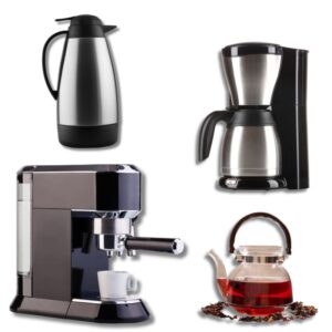Kahvinkeitin, espressokeitin, termospannu ja teepannu