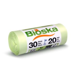 Vaaleanvihreä biojätepussi rullalla. Paperivyöte